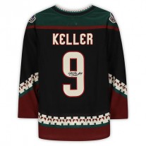 A.Coyotes #9 Clayton Keller Fanatics Authentic Autographed Kachina Alternate Jersey with 25th Anniversary Season Patch Black Stitched American Hockey Jerseys