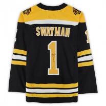 B.Bruins #1 Jeremy Swayman Fanatics Authentic Autographed Home Authentic Jersey Black Stitched American Hockey Jerseys