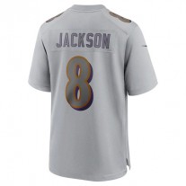 B.Ravens #8 Lamar Jackson Gray Atmosphere Fashion Game Jersey Stitched American Football Jerseys