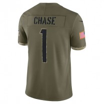 C.Bengals #1 Ja'Marr Chase Olive 2022 Salute To Service Limited Jersey Stitched American Football Jerseys