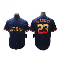 Men's Baseball Houston Astros 23 Michael Brantley Navy Rainbow Stitched Jersey