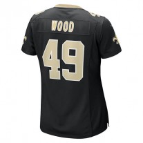 NO.Saints #49 Zach Wood Black Game Jersey Stitched American Football Jerseys