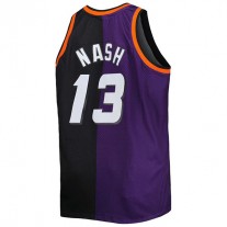 P.Suns #13 Steve Nash Mitchell & Ness Big & Tall Hardwood Classics 1996-97 Split Swingman Jersey Purple-Black Stitched American Basketball Jersey
