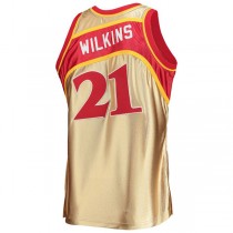A.Hawks #21 Dominique Wilkins Mitchell & Ness 75th Anniversary 1986-87 Hardwood Classics Swingman Jersey Gold Stitched American Basketball Jersey