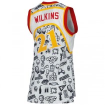 A.Hawks #21 Dominique Wilkins Mitchell & Ness Women's 1986 Doodle Swingman Jersey White Stitched American Basketball Jersey