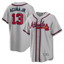 Atlanta Braves #13 Ronald Acuna Jr. Gray Road Replica Player Name Jersey Stitches Baseball Jerseys