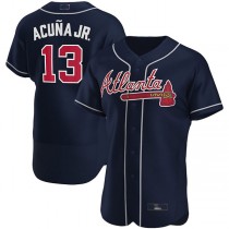 Atlanta Braves #13 Ronald Acuna Jr. Navy Alternate Authentic Player Jersey Stitches Baseball Jerseys