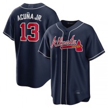 Atlanta Braves #13 Ronald Acuna Jr. Navy Alternate Replica Player Name Jersey Stitches Baseball Jerseys