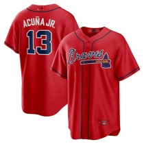 Atlanta Braves #13 Ronald Acuna Jr. Red Alternate Replica Player Name Jersey Stitches Baseball Jerseys