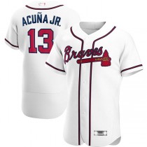 Atlanta Braves #13 Ronald Acuna Jr. White Home Authentic Player Jersey Stitches Baseball Jerseys