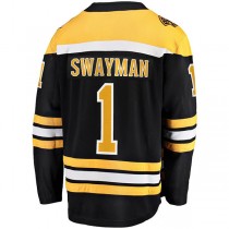 B.Bruins #1 Jeremy Swayman Fanatics Branded Home Breakaway Replica Jersey Black Stitched American Hockey Jerseys