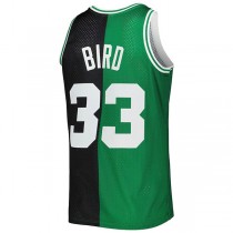 B.Celtics #33 Larry Bird Mitchell & Ness Hardwood Classics 1985-86 Split Swingman Jersey Black Kelly Green Stitched American Basketball Jersey
