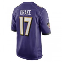 B.Ravens #17 Kenyan Drake Purple Game Player Jersey Stitched American Football Jerseys