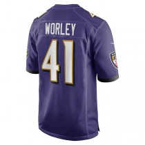 B.Ravens #41 Daryl Worley Purple Game Player Jersey Stitched American Football Jerseys