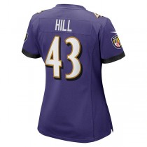 B.Ravens #43 Justice Hill Purple Game Jersey Stitched American Football Jerseys