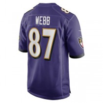 B.Ravens #87 Raleigh Webb Purple Game Player Jersey Stitched American Football Jerseys