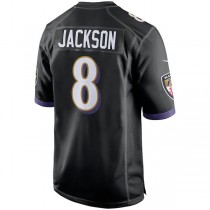 B.Ravens #8 Lamar Jackson Black Game Jersey Stitched American Football Jerseys
