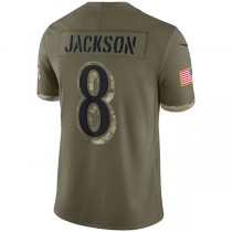 B.Ravens #8 Lamar Jackson Olive 2022 Salute To Service Limited Jersey Stitched American Football Jerseys