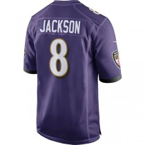 B.Ravens #8 Lamar Jackson Purple Game Player Jersey Stitched American Football Jerseys