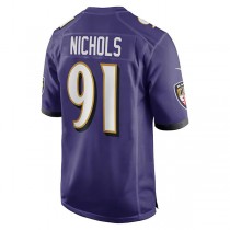 B.Ravens #91 Rayshad Nichols Purple Game Player Jersey Stitched American Football Jerseys