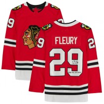 C.Blackhawks #29 Marc-Andre Fleury Authentic Autographed Red Jersey with 500th Win 12-9-21 Inscription Red Stitched American Hockey Jerseys