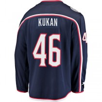 C.Blue Jackets #46 Dean Kukan Fanatics Branded Breakaway Jersey Navy Stitched American Hockey Jerseys
