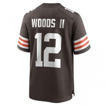 C.Browns #12 Michael Woods II Brown Game Player Jersey Stitched American Football Jerseys