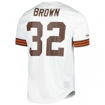 C.Browns #32 Jim Brown Mitchell & Ness White Retired Player Name & Number Mesh Top Stitched American Football Jerseys