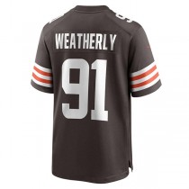 C.Browns #91 Stephen Weatherly Brown Game Player Jersey Stitched American Football Jerseys