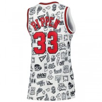 C.Bulls #33 Scottie Pippen Mitchell & Ness 1997 Doodle Swingman Jersey White Stitched American Basketball Jersey