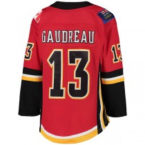 C.Flames #13 Johnny Gaudreau 2020-21 Alternate Premier Player Jersey Red Stitched American Hockey Jerseys