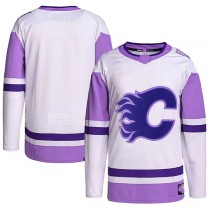 C.Flames Hockey Fights Cancer Primegreen Authentic Blank Practice Jersey White Purple Stitched American Hockey Jerseys