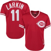 Cincinnati Reds #11 Barry Larkin Mitchell & Ness Red Fashion Cooperstown Collection Mesh Batting Practice Jersey Baseball Jerseys