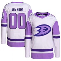 Custom A.Ducks Fights Cancer Primegreen Authentic White/Purple Stitched American Hockey Jerseys