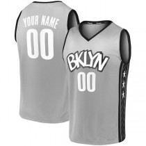 Custom B.Nets Fanatics Branded Fast Break Replica Jersey Gray Statement Edition American Stitched Basketball Jersey