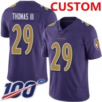 Custom B.Ravens Purple Men's Stitched Limited Rush 100th Season Jersey Stitched American Football Jerseys