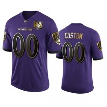 Custom B.Ravens Purple Team 25th Season Golden Limited Jersey Stitched American Football Jerseys