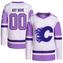Custom C.Flames Hockey Fights Cancer Primegreen Authentic Jersey White Purple Stitched American Hockey Jerseys