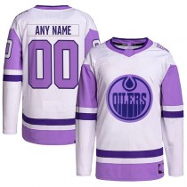 Custom E.Oilers Hockey Fights Cancer Primegreen Authentic White Purple Stitched American Hockey Jerseys