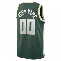 Custom M.Bucks 2021-22 Diamond Swingman Icon Edition Hunter Green Stitched Basketball Jersey