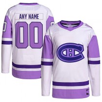 Custom M.Canadiens Hockey Fights Cancer Primegreen Authentic Jersey White Purple Stitched American Hockey Jerseys