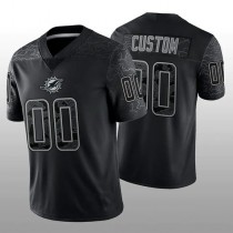 Custom M.Dolphins Black RFLCTV Limited Jersey Stitched American Football Jerseys