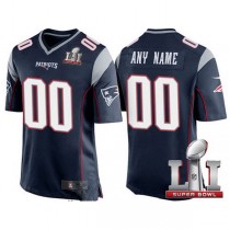 Custom NE.Patriots Navy Blue 2017 Super Bowl LI Game Jersey Stitched American Football Jerseys