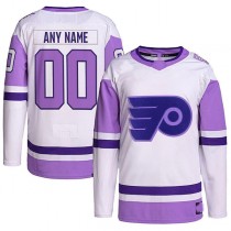 Custom P.Flyers Hockey Fights Cancer Primegreen Authentic Jersey White-Purple Stitched American Hockey Jerseys
