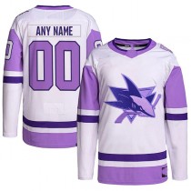 Custom SJ.Sharks Hockey Fights Cancer Primegreen Authentic Jersey White Purple Stitched American Hockey Jerseys