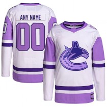 Custom V.Canucks Hockey Fights Cancer Primegreen Authentic Jersey White Purple Stitched American Hockey Jerseys