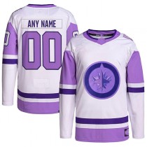 Custom W.Jets Hockey Fights Cancer Primegreen Authentic Jersey White Purple Stitched American Hockey Jerseys