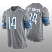 D.Lions #14 Amon-Ra St. Brown Alternate Game Jersey - Silver Stitched American Football Jerseys