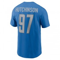 D.Lions #97 Aidan Hutchinson Blue 2022 Draft First Round Pick Player Name & Number T-Shirt Stitched American Football Jerseys