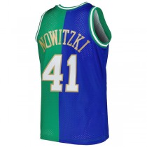 D.Mavericks #41 Dirk Nowitzki Mitchell & Ness Hardwood Classics 1998-2019 Split Swingman Jersey Blue Green Stitched American Basketball Jersey
